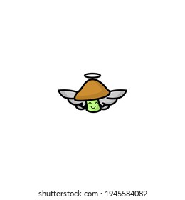Angel Mushrom Cartoon Character Vector Illustration Design. Outline, Cute, Funny Style. Recomended For Children Book, Cover Book, And Other.