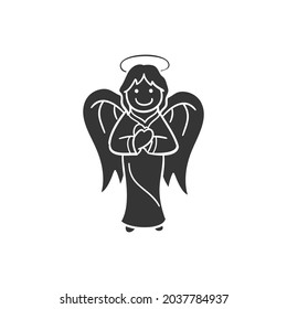 Angel Nativity Icon Silhouette Illustration. Cupid Valentines Vector Graphic Pictogram Symbol Clip Art. Doodle Sketch Black Sign.