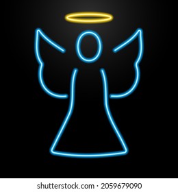 Angel neon sign, modern glowing banner design, colorful modern design trend on black background. Vector illustration.