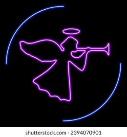 angel neon sign, modern glowing banner design, colorful modern design trends on black background. Vector illustration.