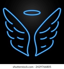 angel neon sign, modern glowing banner design, colorful modern design trend on black background. Vector illustration.