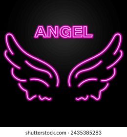 angel neon sign, modern glowing banner design, colorful modern design trend on black background. Vector illustration.