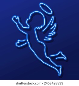 angel neon sign, modern glowing banner design, colorful modern design trend on black background. Vector illustration.