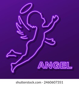 angel neon sign, modern glowing banner design, colorful modern design trend. Vector illustration.