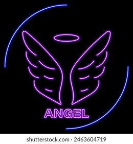 angel neon sign, modern glowing banner design, colorful modern design trend on black background. Vector illustration.