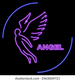 angel neon sign, modern glowing banner design, colorful modern design trend on black background. Vector illustration.