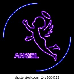 angel neon sign, modern glowing banner design, colorful modern design trend on black background. Vector illustration.
