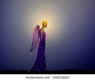  angel, night fairymiracle,  christianity  symbol, vector