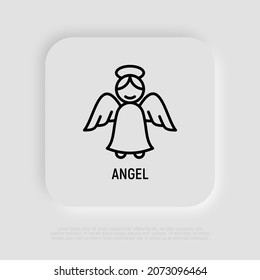 Angel with nimbus thin line icon. Symbol of Christmas or Valentine's day. Modern vector illustration. 
