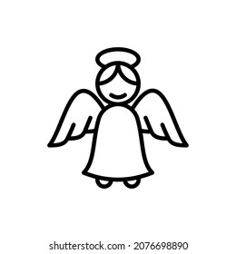 Angel with nimbus thin line icon. Symbol of Christmas or Valentine's day. Modern vector illustration. 