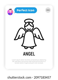 Engel mit nimbus Dünnzeilensymbol. Symbol des Weihnachtsfeiertags oder des Valentinstag. Moderne Vektorgrafik. 