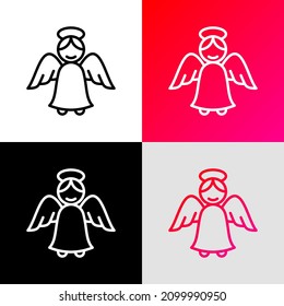 Angel with nimbus thin line icon. Symbol of Christmas or Valentine's day. Modern vector illustration. 