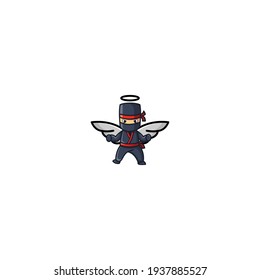 Angel Ninja Cartoon Character Design Vector Illustration. With Cute, Funny, And Fun Cartoon. 