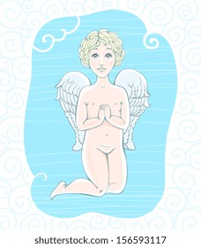 Angel on the blue background.