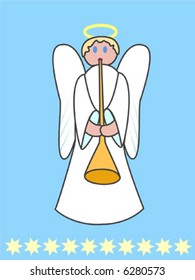 Angel on a blue background with stars