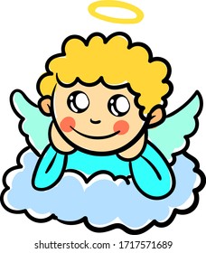 Angel on cloud, illustration, vector on white background