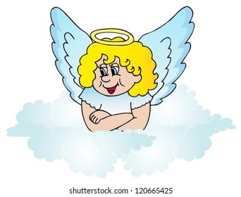 Angel on cloud - vector illustration.