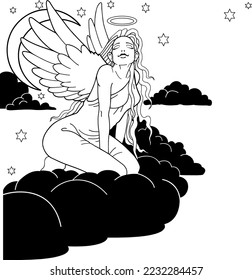 Angel on Cloud Vector Illustration