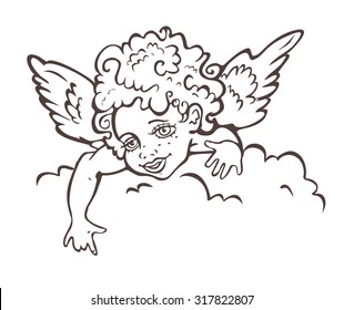 Angel on a cloud - vector illustration