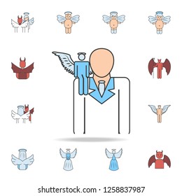 angel on the shoulder color field outline icon. Detailed set of angel and demon icons. Premium graphic design. One of the collection icons for websites, web design, mobile app