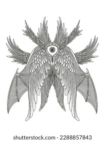 angel with one eye and wings. vintage engraving style, vector illustration