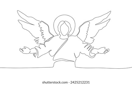 Ángel una línea continua. Banner de contorno de ángel adulto de arte en estilo minimalista. Dibujado a mano arte vector.