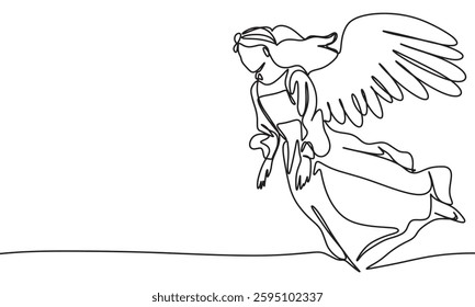 Angel one line continuous. Hand drawn vector art.