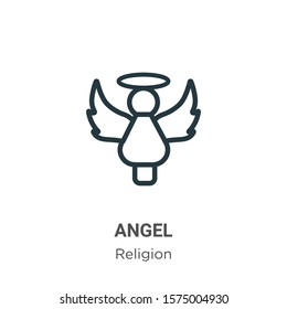 Angel outline vector icon. Thin line black angel icon, flat vector simple element illustration from editable religion concept isolated on white background