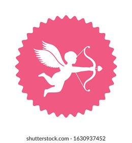 angel over label isolated over white background. vector illustration