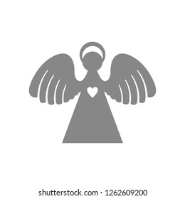 Angel. Paper angel is a simple form for cutting. A simple symmetrical static silhouette can be used for different designs. Christmas angel with a heart.