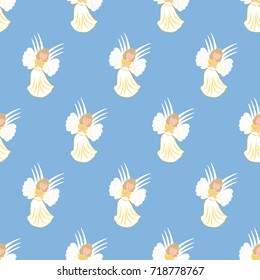 Angel pattern on the blue background. Vector illustration