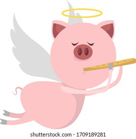 Angel pig with wings, illustration, vector on white background