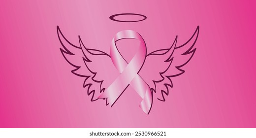 Angel Pink RIbbon Illustration Isolated in Pink Background