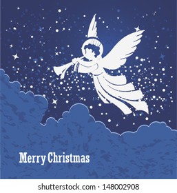 Angel with a pipe in the clouds