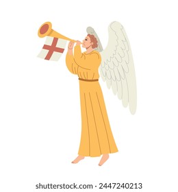  Ángel toca el Vector de estilo plano de la tubería sobre fondo blanco.