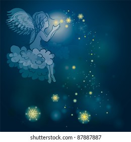 Angel plays with stars / Night sky background