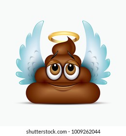 Angel poo emoticon, emoji - poop face - vector illustration