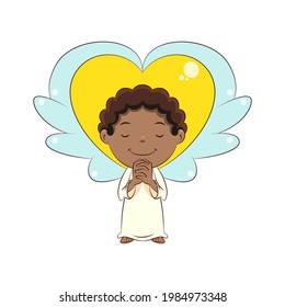 Angel praying, happy cute child