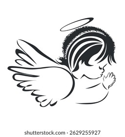 Angel praying. Angel with wings praying with love