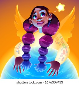 Un ángel está protegiendo al mundo. Ilustración del vector