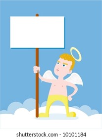 Angel with protest placard.