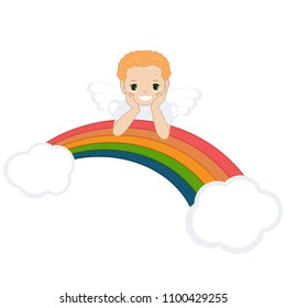 Angel and rainbow. Cartoon style illustration isolated on white background.