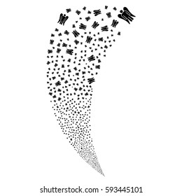 Angel random fireworks stream. Vector illustration style is flat black iconic symbols on a white background. Object fountain created from scattered design elements.