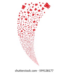 Angel random fireworks stream. Vector illustration style is flat red iconic symbols on a white background. Object fountain organized from scattered pictograms.