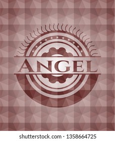 Angel red badge with geometric pattern background. Seamless.