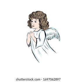 Angel. Religion human figure with wings, divine symbol. Hand drawn decor for Easter, Christmas and other religious holidays