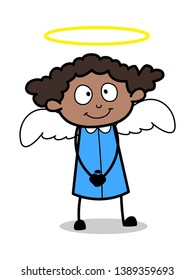 Angel - Retro Black Office Girl Cartoon Vector Illustration