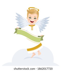 Angel with ribbon on white background. Isolated vector illustration