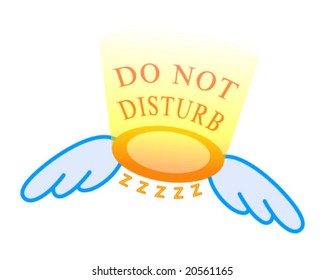 an angel ring with wings and light stating “Do not disturb” above the ring and the “Zzz” under the ring.