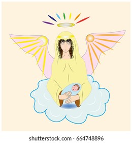 The angel rocks to sleep the baby